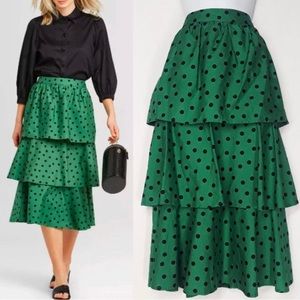 NWT Who what wear Green ruffle polka dot skirt